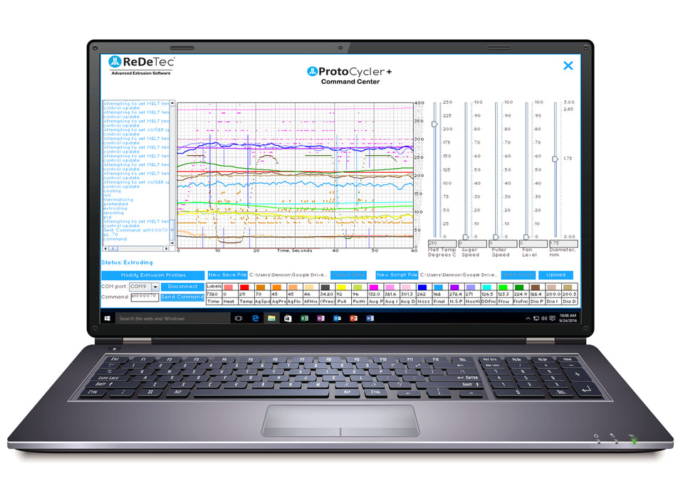 Filament Extrusion Software on a laptop
