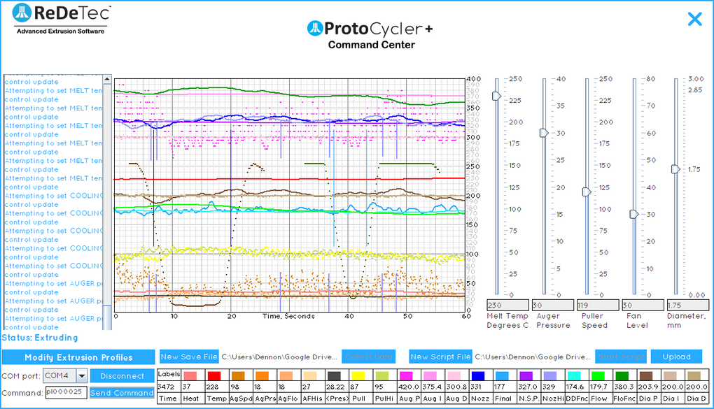 Command Center Filament Extrusion Software